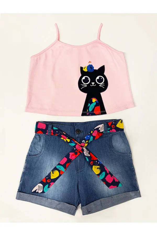 Flower Garden Girls' T-shirt and Denim Shorts Set