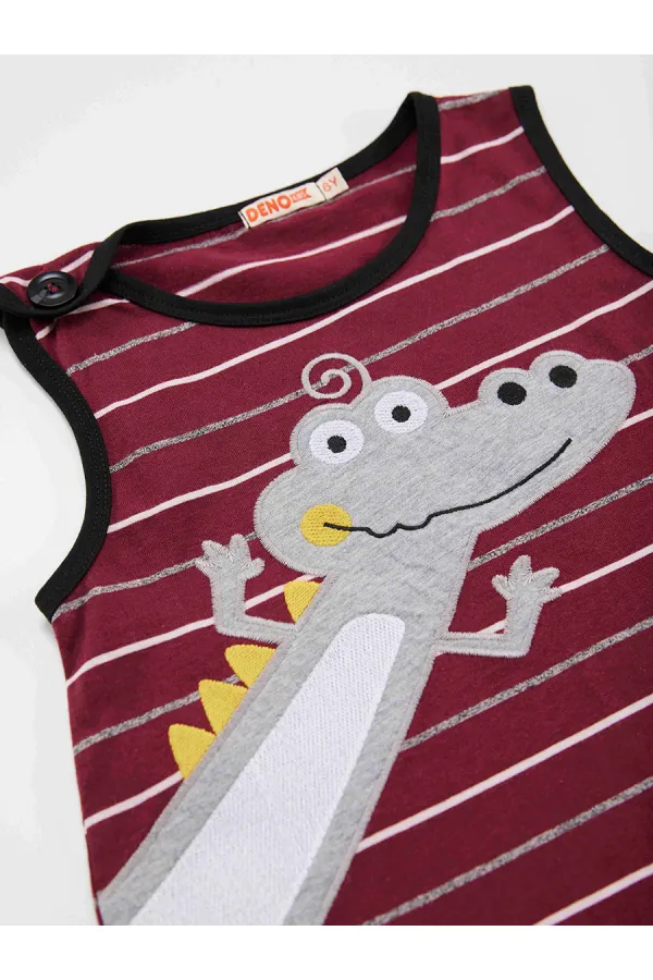 Funny Crocodile Boy's Cotton Burgundy Jumpsuit