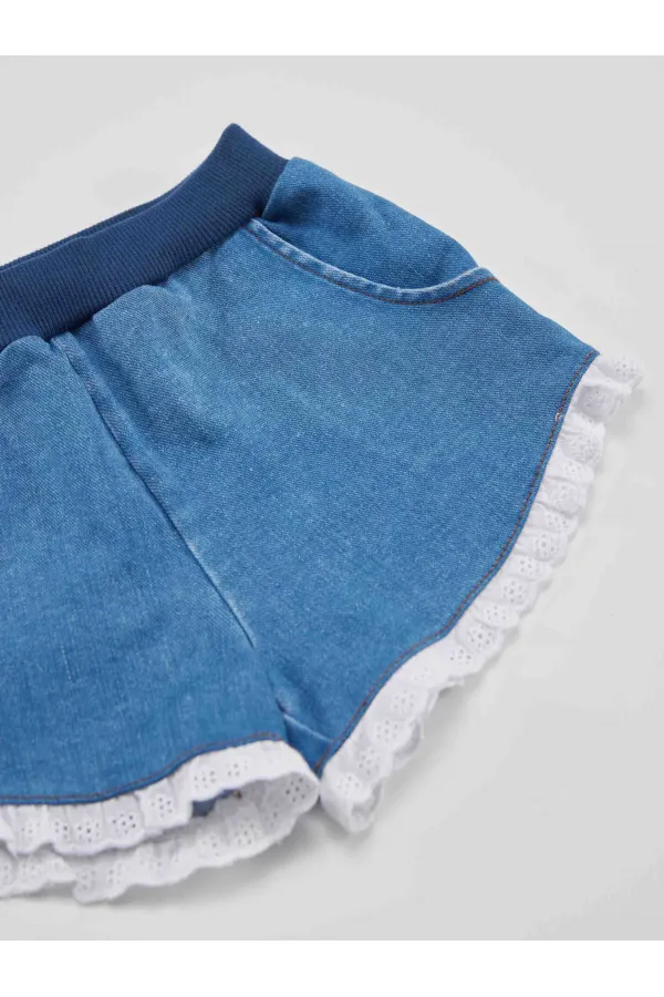 Rakun Kız Gömlek Denim Şort Takım
