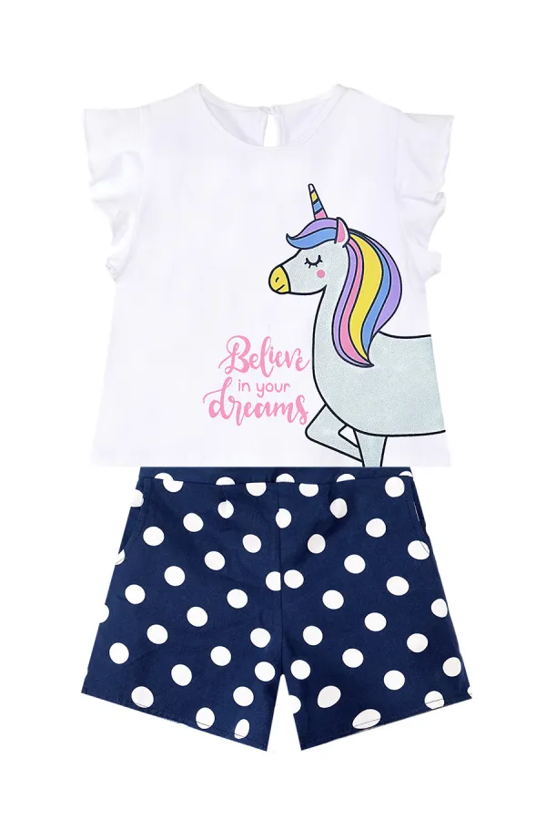 Sim Unicorn Girl's T-Shirt and Poplin Shorts Set