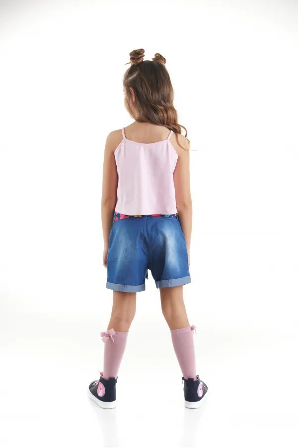 Flower Garden Girls' T-shirt and Denim Shorts Set