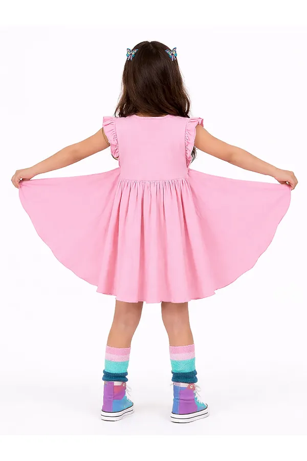 Robe rose à manches papillon pour fille