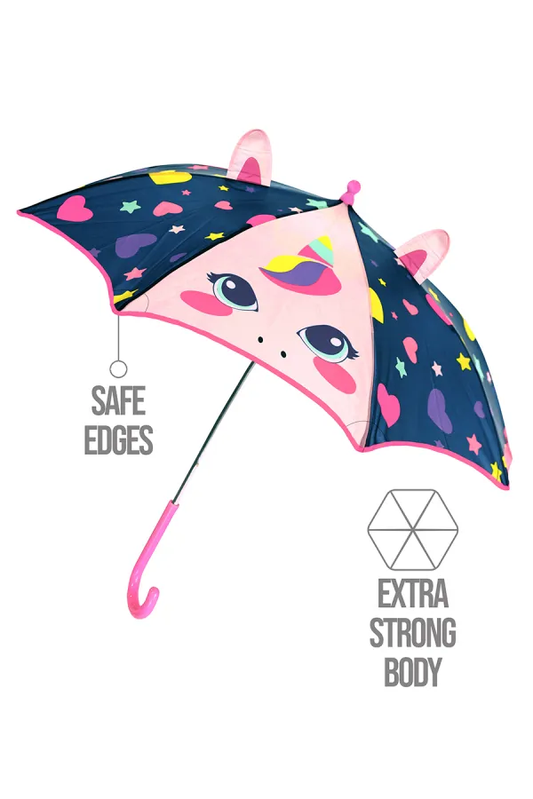 Kalpli Unicorn Kız Çocuk Lacivert Şemsiye