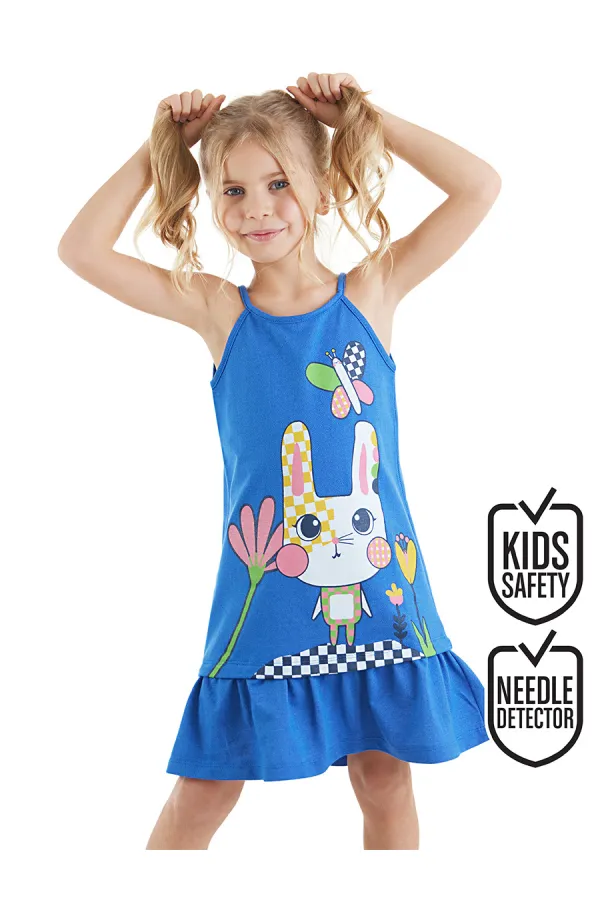 Robe bleue à carreaux pour fille