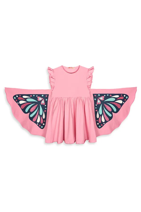 Robe rose à manches papillon pour fille