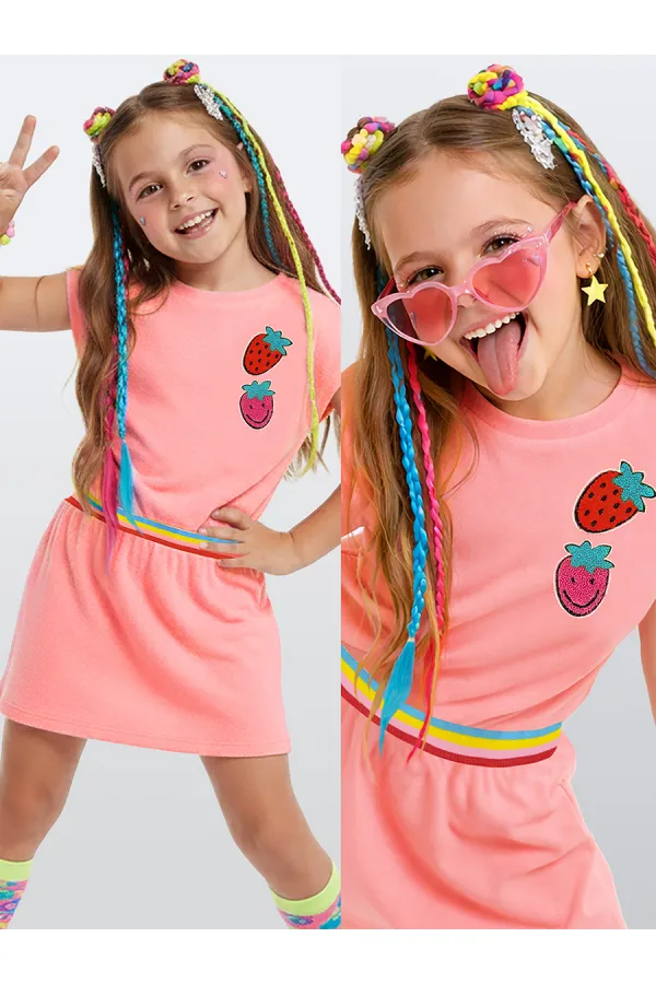 Robe serviette rose fraise pour fille