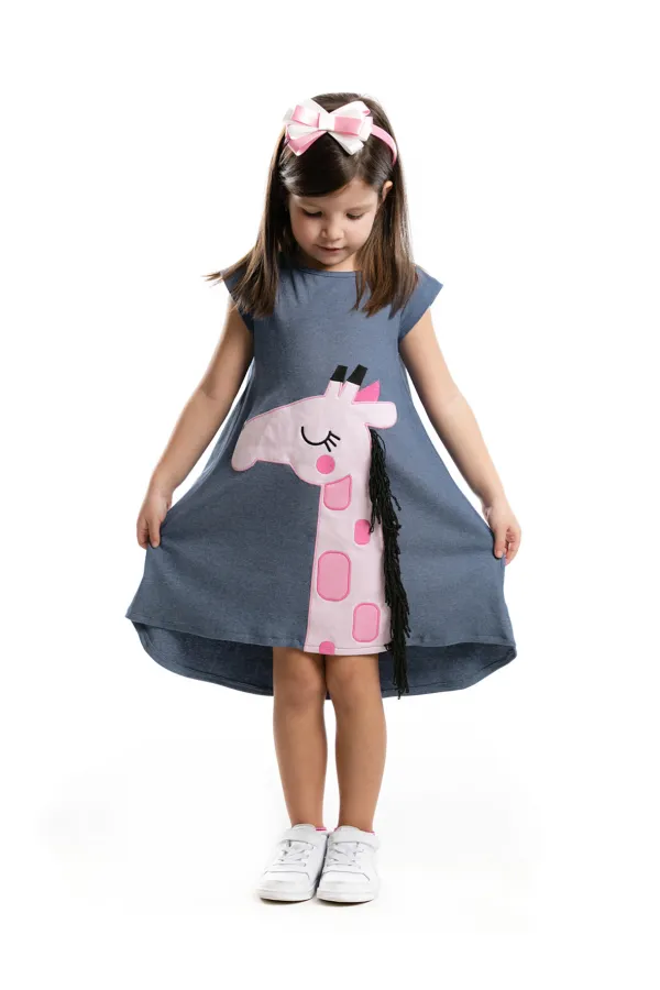 Robe rose girafe pour fille + bandeau