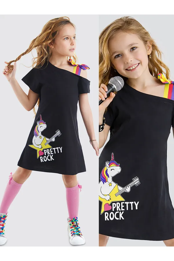 Robe noire de fille licorne rock