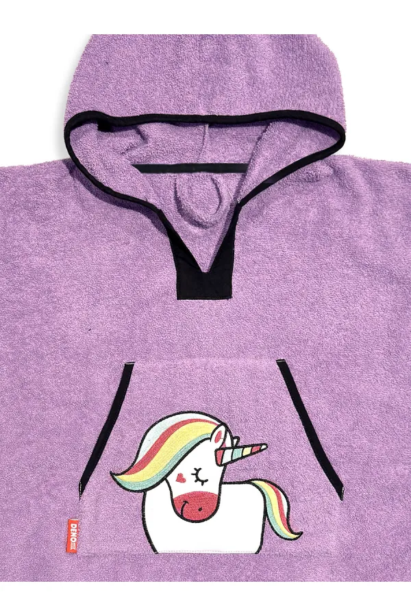 Lila Unicorn Kız Çocuk Panço Bornoz