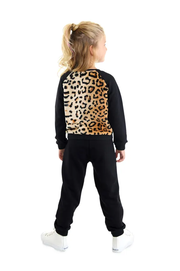 Peluş Leopar Kız Çocuk Eşofman Takımı