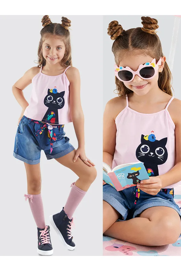 Flower Garden Girls' T-shirt and Denim Shorts Set