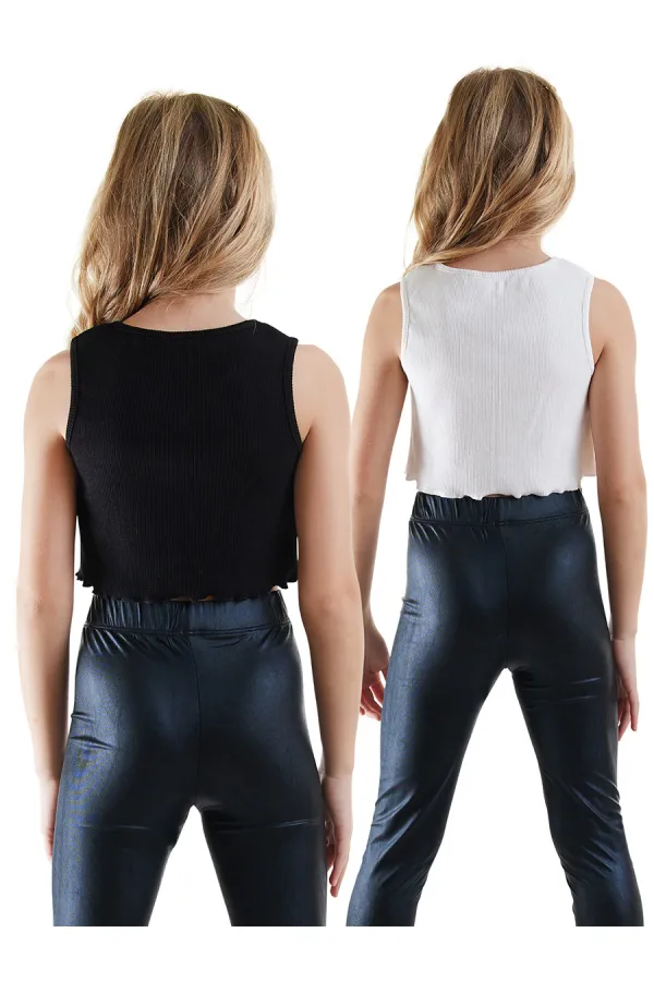 Kız Çocuk Siyah Beyaz Crop Atlet 2'li Takım