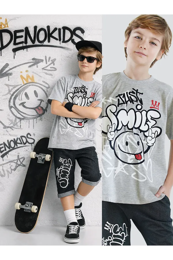 Just Smile Erkek Çocuk T-shirt Kapri Şort Takım