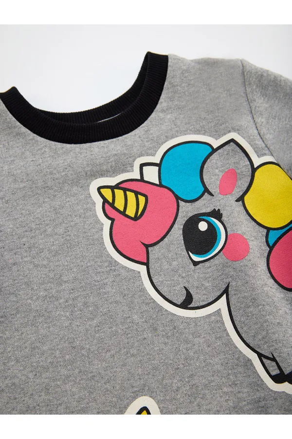 Robe sweat-shirt grise licorne pour fille