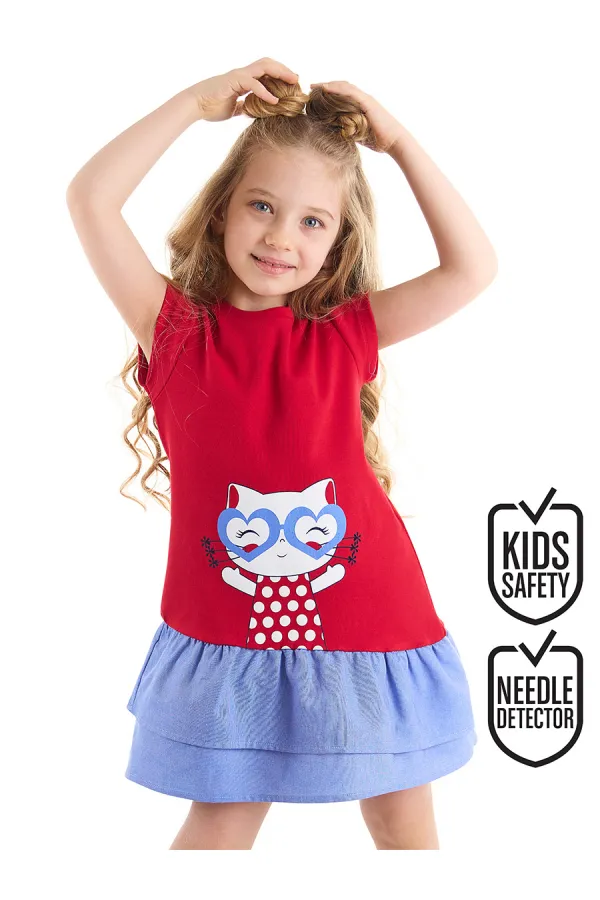Robe rouge pour fille avec volants de chat