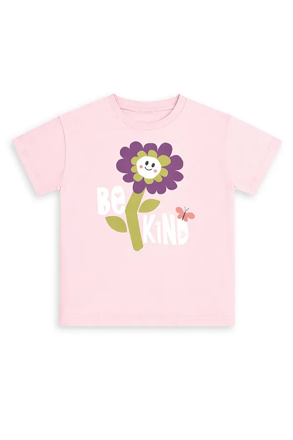 Pembe Çiçekler Kız Çocuk T-shirt Tayt Takım