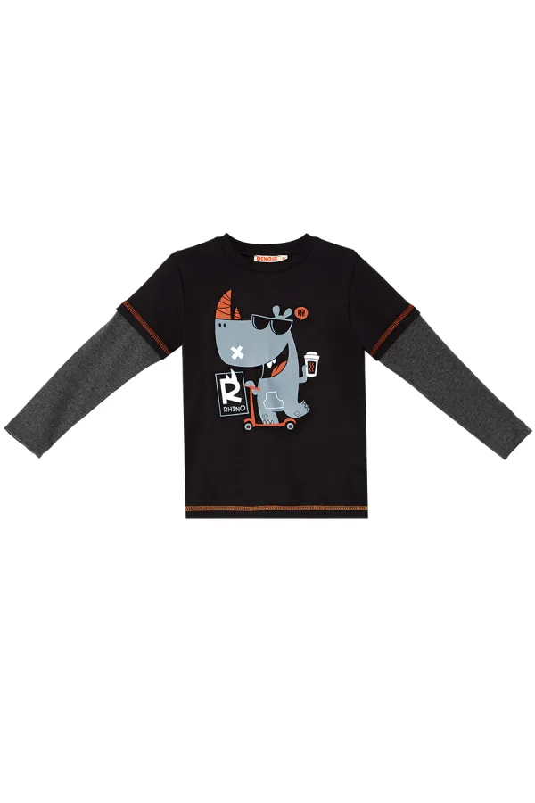 Rhino Erkek Çocuk Siyah T-shirt Eşofman Altı Takım