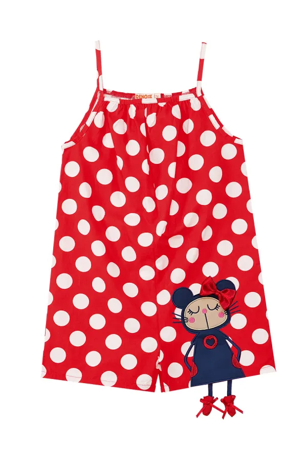 Red Polka Dot Girl's Woven Jumpsuit