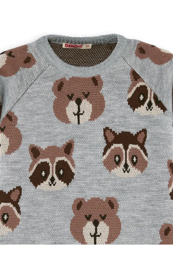 Ayı Rakun Erkek Çocuk Gri Triko Kazak