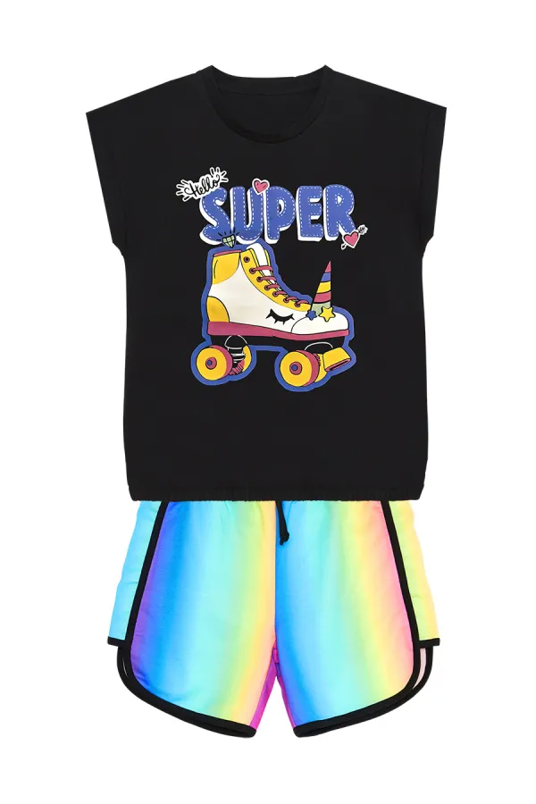 Unicorn Skateboarding Girl's T-shirt and Shorts Set