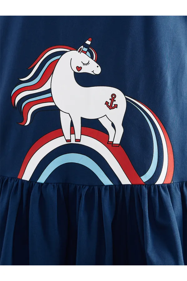 Denizci Unicorn Lacivert Kız Çocuk Elbise
