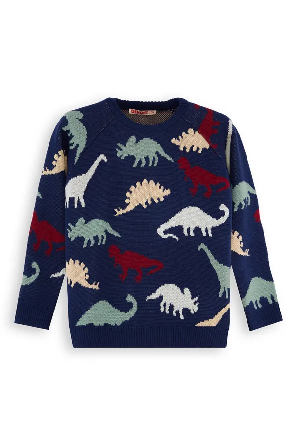 Dinosaurs Boys' Navy Blue Knitted Sweater