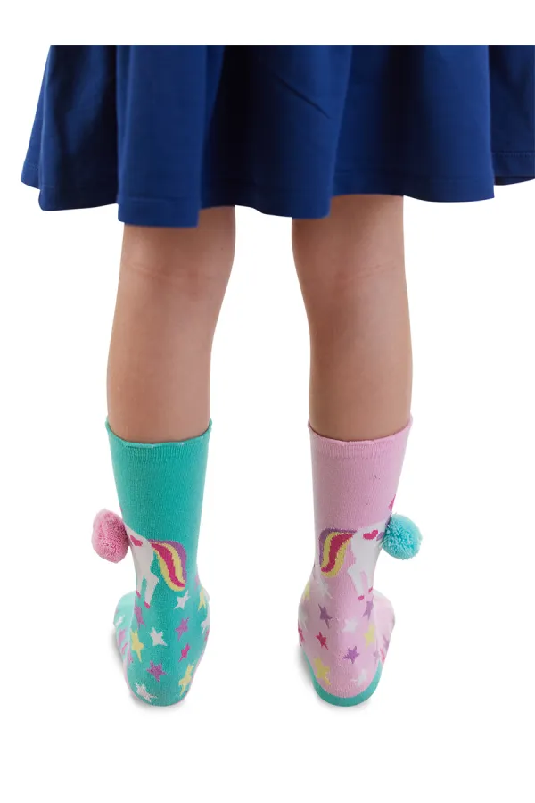 Unicorn Star Girl's Pink Green Knee-High Socks