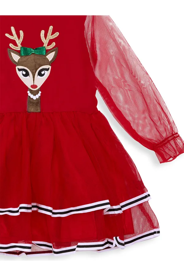 Tüllü Geyik Kız Kırmızı Yılbaşı Tütü Elbise
