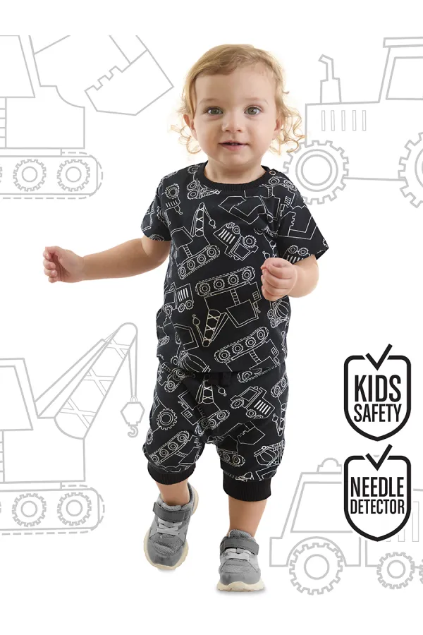 Araba Erkek Bebek Siyah T-Shirt Kapri Şort Takım