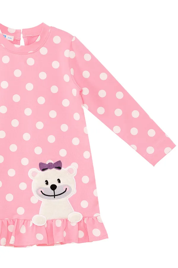 Ayıcık Kız Bebek Puantiyeli Pembe Elbise