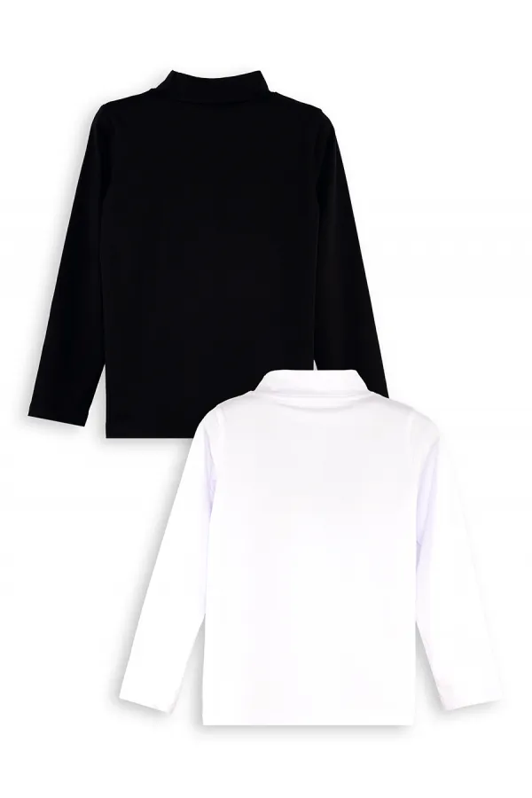 Lot de 2 t-shirts à col roulé unisexes noirs et blancs pour enfants