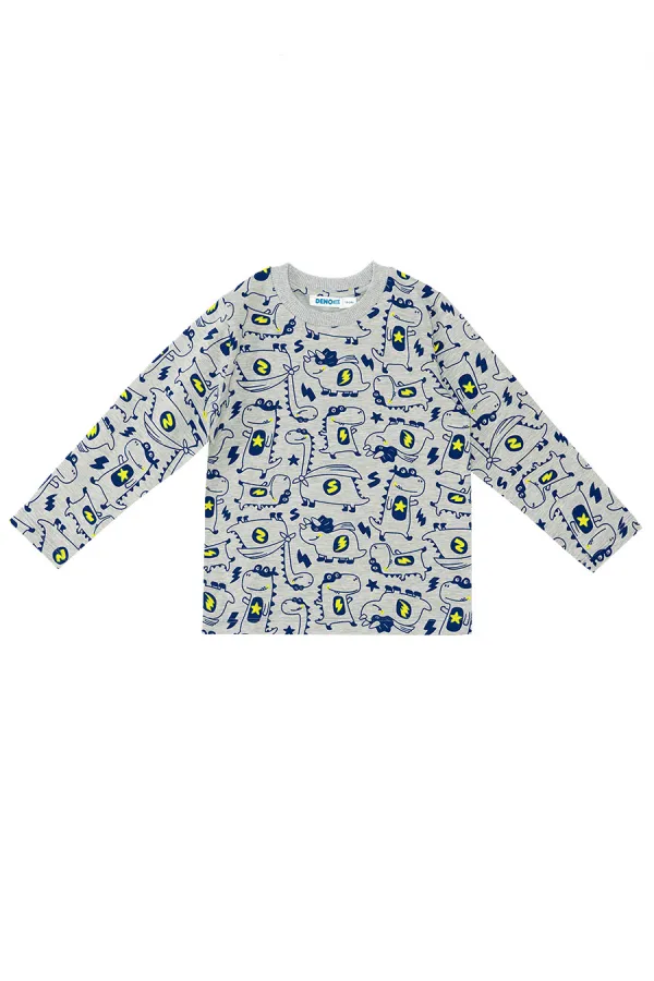 Super Dino Baby Boy Grey Pajama Set