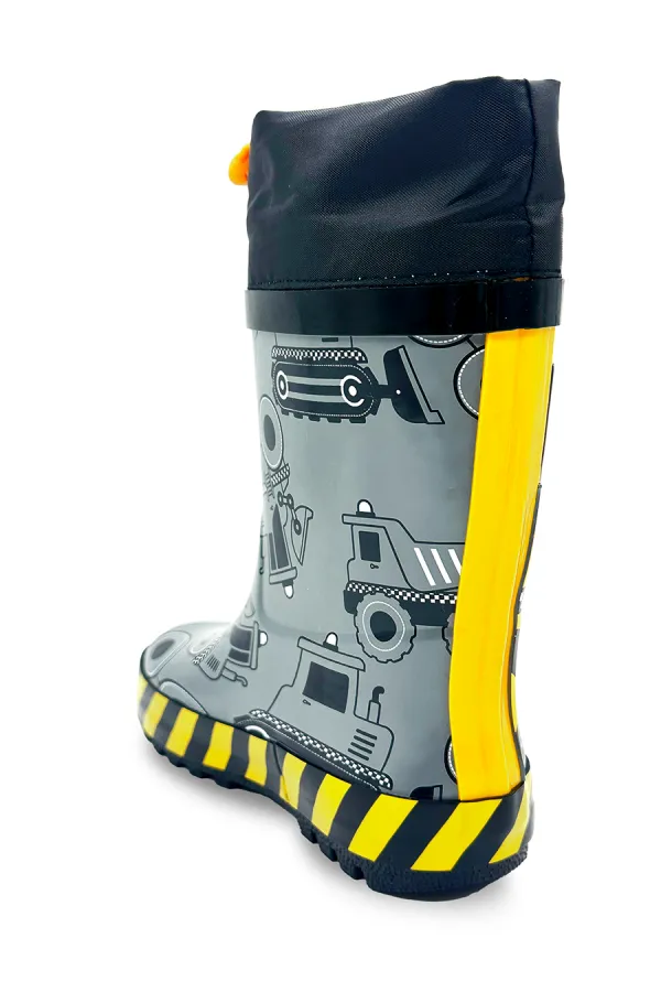 Bottes de pluie grises pour garçons, motif véhicules de chantier