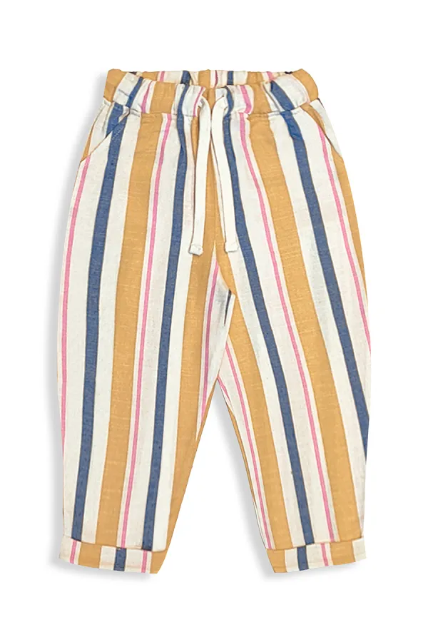 Pantalon unisexe rayé rose moutarde pour enfants