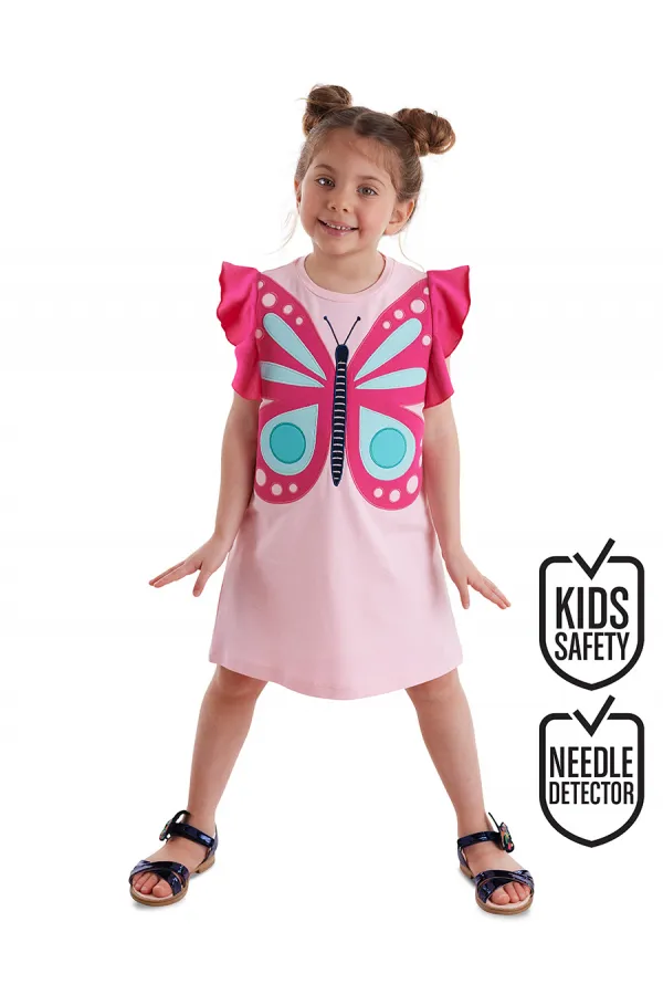 Pembe Kelebek Kız Çocuk Elbisesi