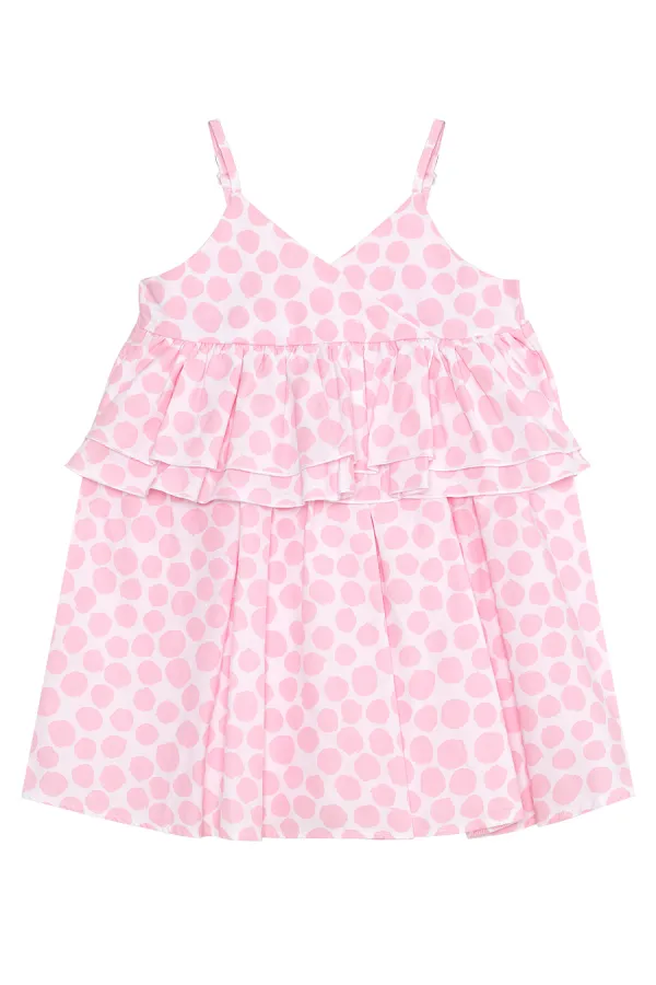 Pembe Puantiye Kız Çocuk Poplin Elbise