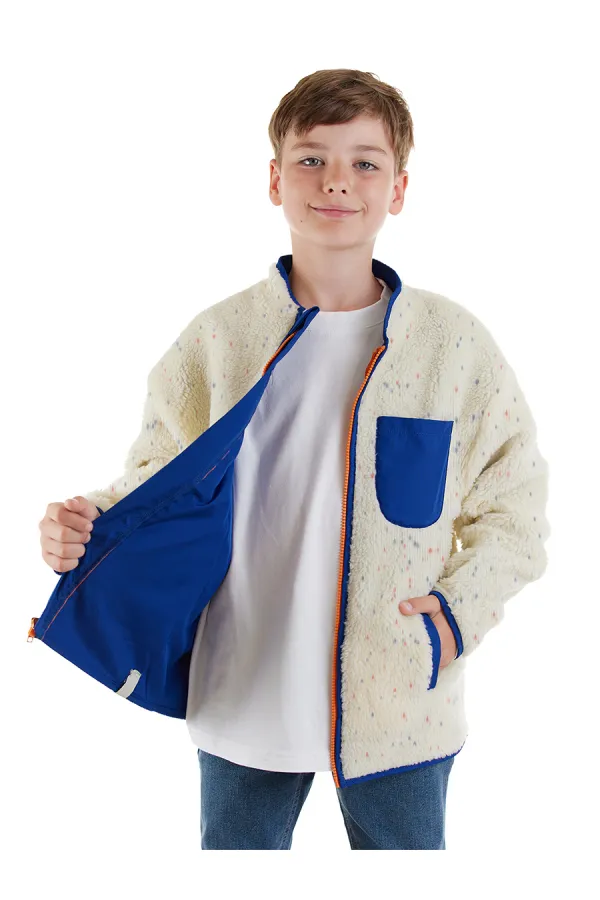 Beyaz Kız ve Erkek Çocuk Unisex Peluş Mont