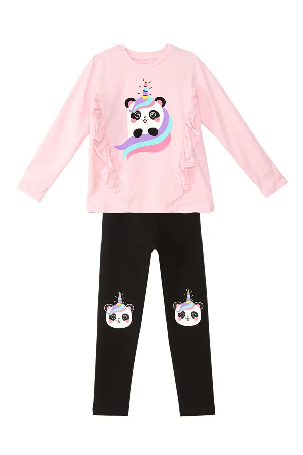 Panda Unicorn Kız Çocuk Tişört Tayt Takım Panda Unicorn Kız Çocuk Tişört Tayt Takım