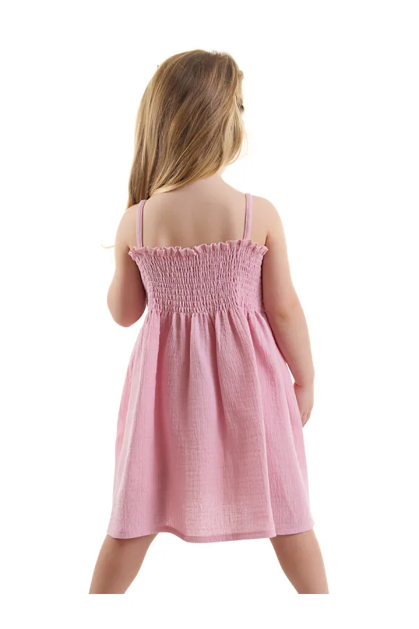 Çiçekli Gülkurusu Kız Baby Çocuk Müslin Askılı Lastikli Yazlık Elbise