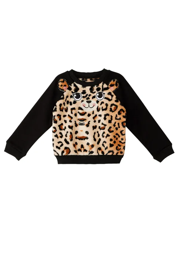 Peluş Leopar Kız Çocuk Eşofman Takımı