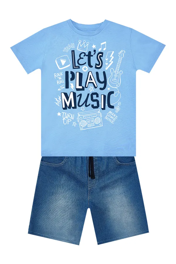 Let's Play Erkek Çocuk T-shirt Denim Şort Takım