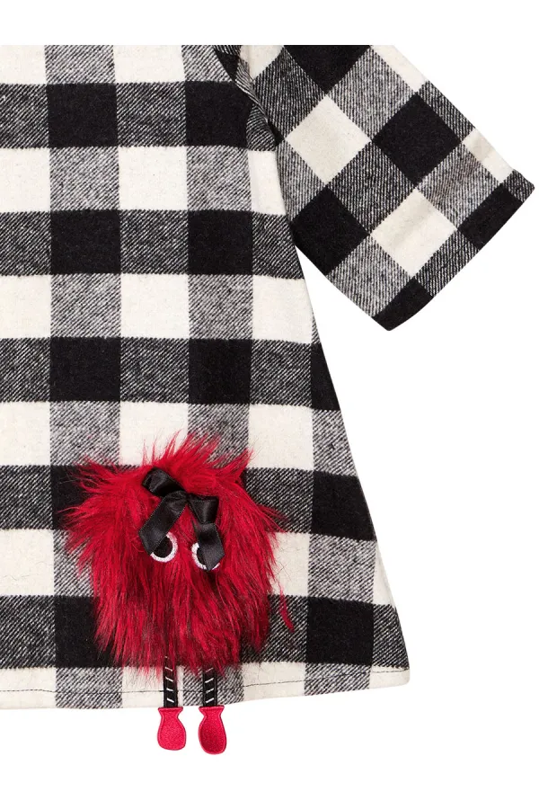 Ponpon Kız Çocuk Ekose Elbise