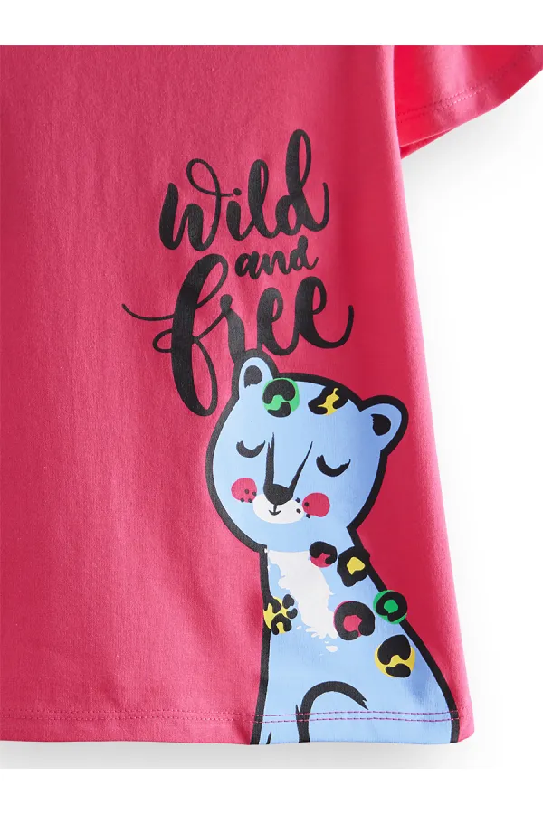 Kız Çocuk Siyah Leopar 2'li T-shirt Takım