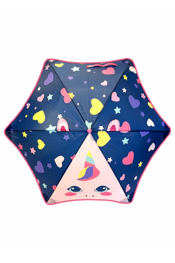 Kalpli Unicorn Kız Çocuk Lacivert Şemsiye