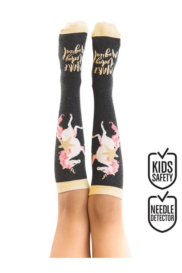 Unicorn Girl's Knee-High Socks Black
