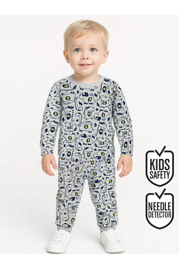 Super Dino Baby Boy Grey Pajama Set