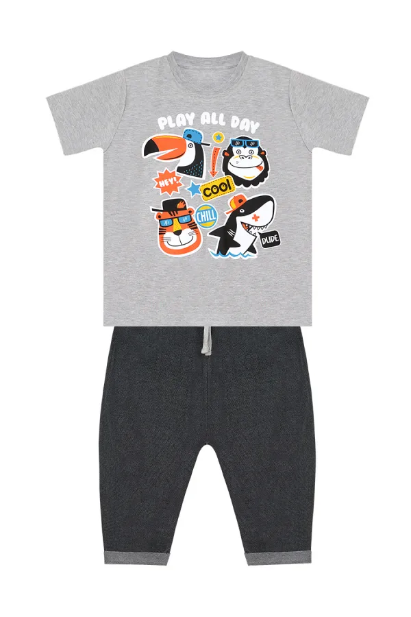 Cool Animals Erkek Çocuk T-shirt Kapri Şort Takım