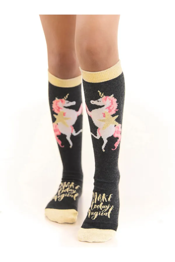 Unicorn Girl's Knee-High Socks Black