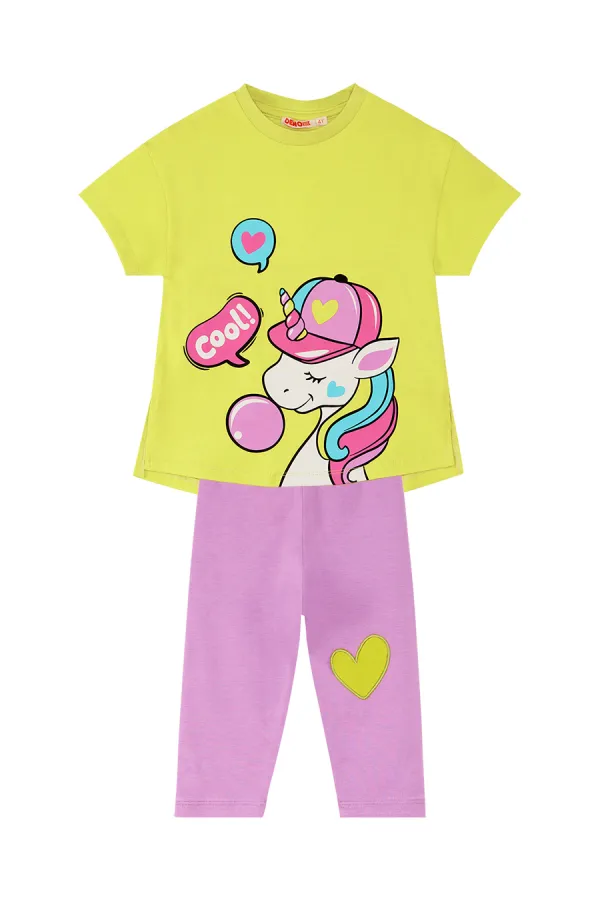 Cool Unicorn Kız Çocuk T-shirt Lila Tayt Takım