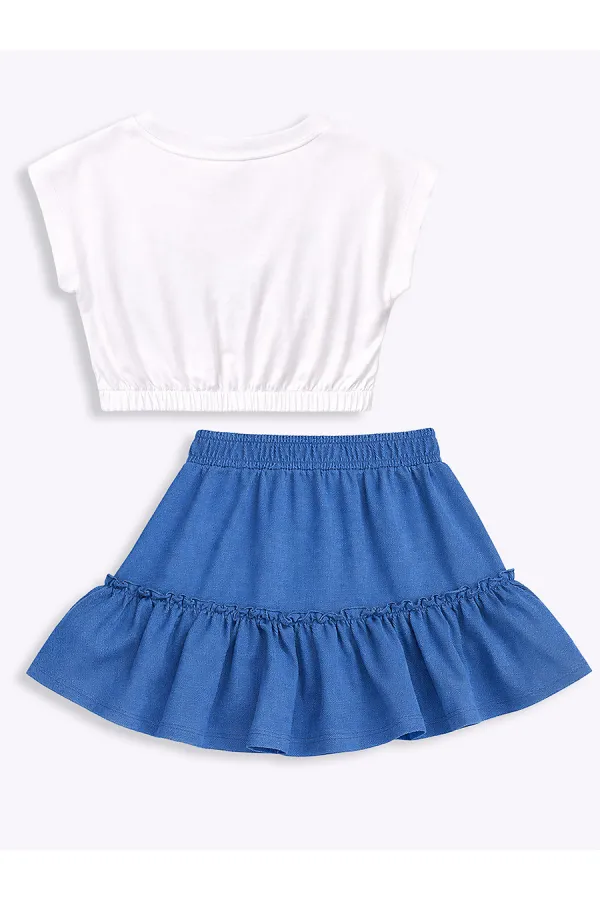 Renkli Çiçekler Kız Çocuk T-shirt Etek Takım